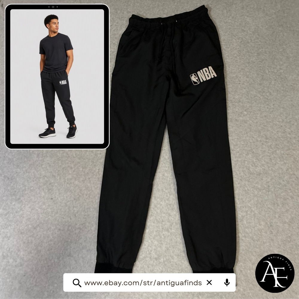 NBA Mens Logo Track Pants Black Mesh Lined Joggers Size Small